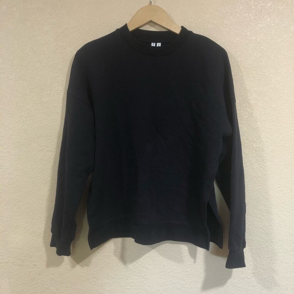 & other stories faded black pullover crewneck sweater with side slits